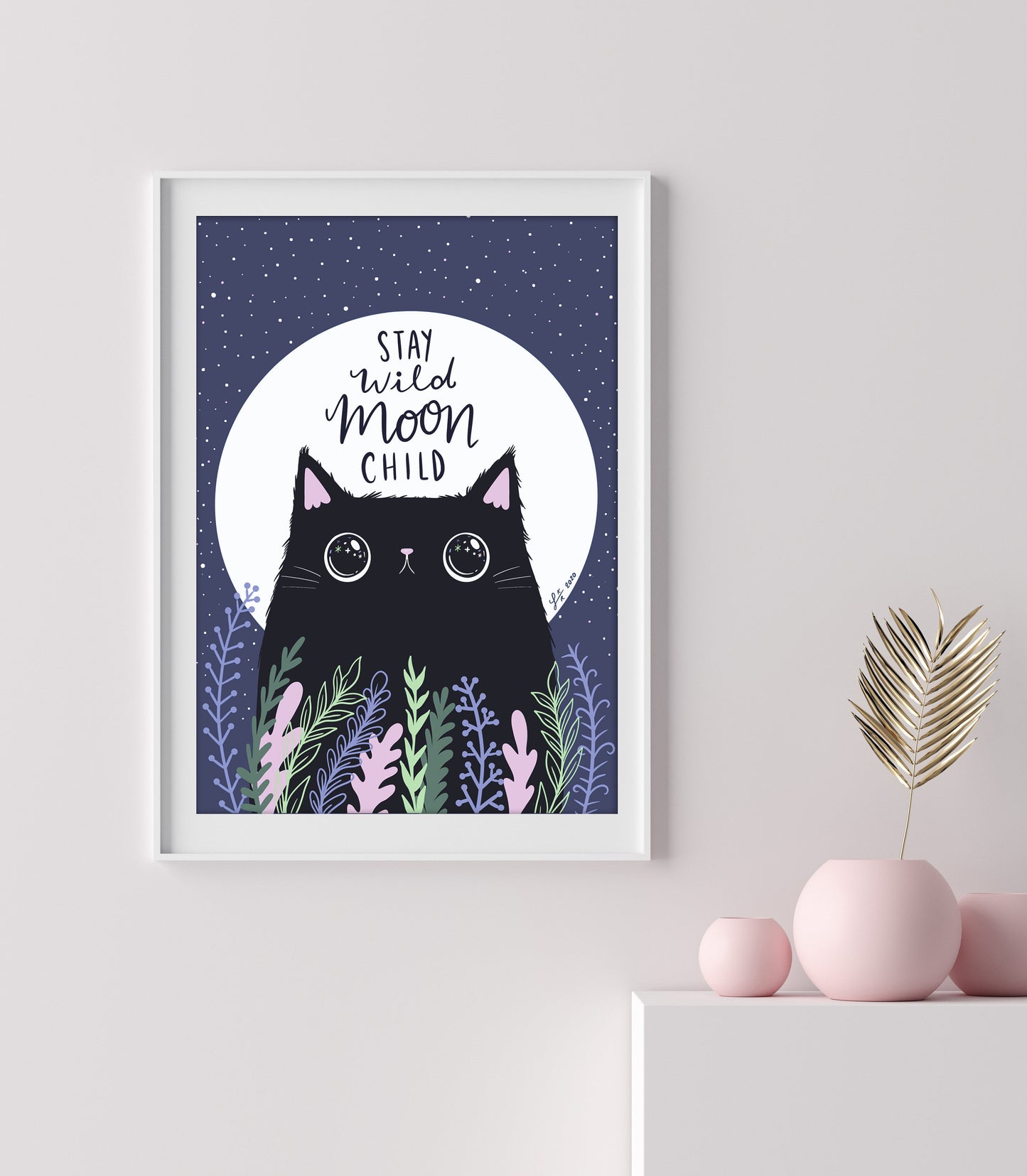 Stay Wild Moon Child Cat Art Print – Whimsical Cat Illustration for Cat Lovers