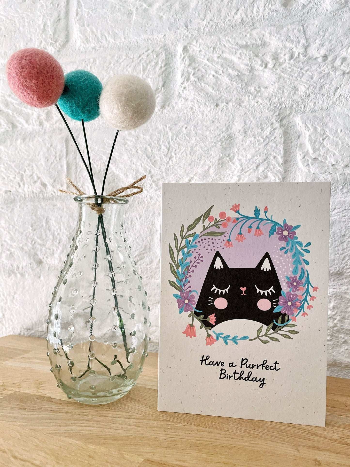 Cute Black Cat Birthday Card with Floral Design – Eco-Friendly, A6 Greeting Card for Cat Lovers