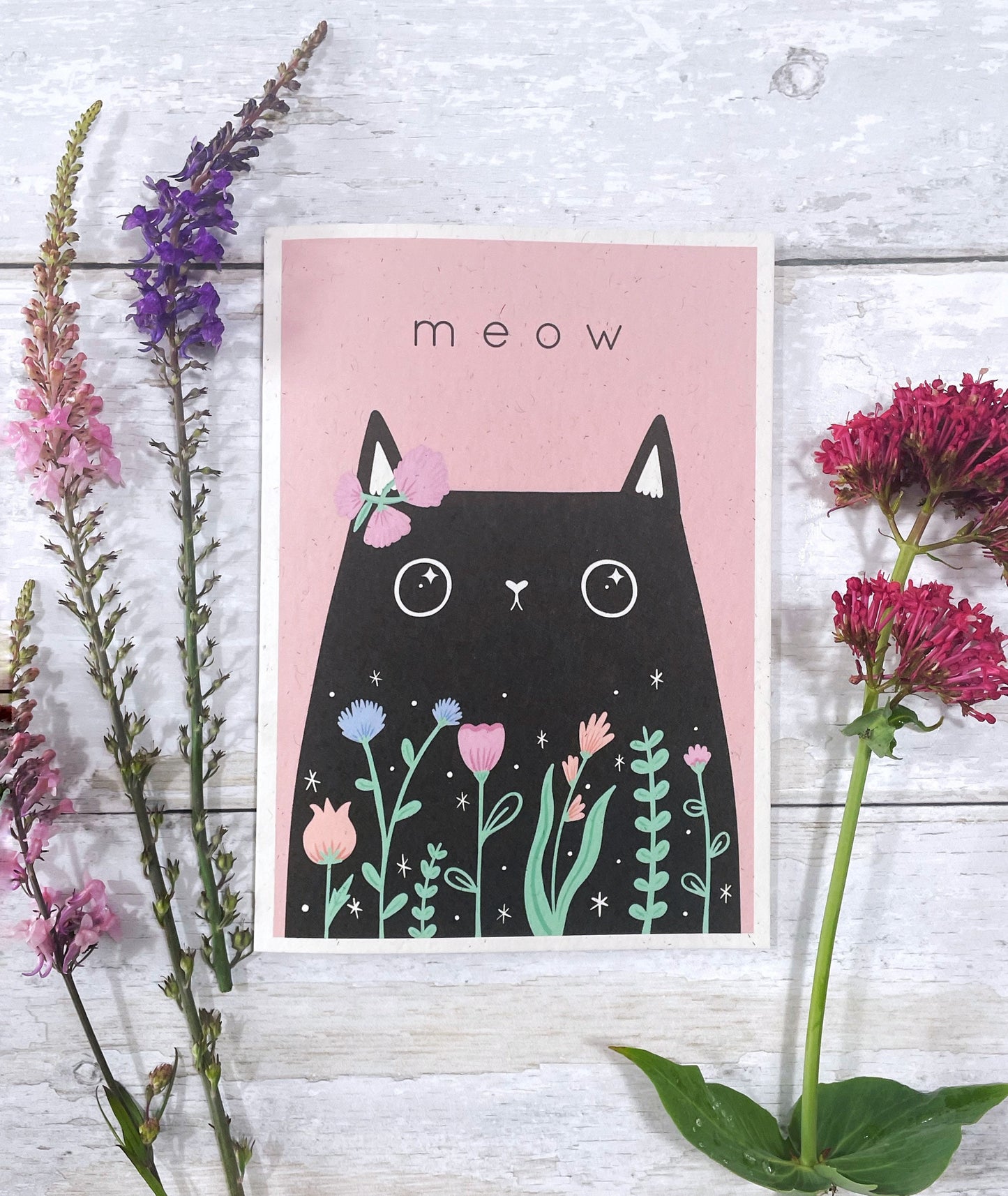 Pink Cat Greeting Card - Cute Cat Birthday Gift | Eco-Friendly A6 Card for Cat Lovers