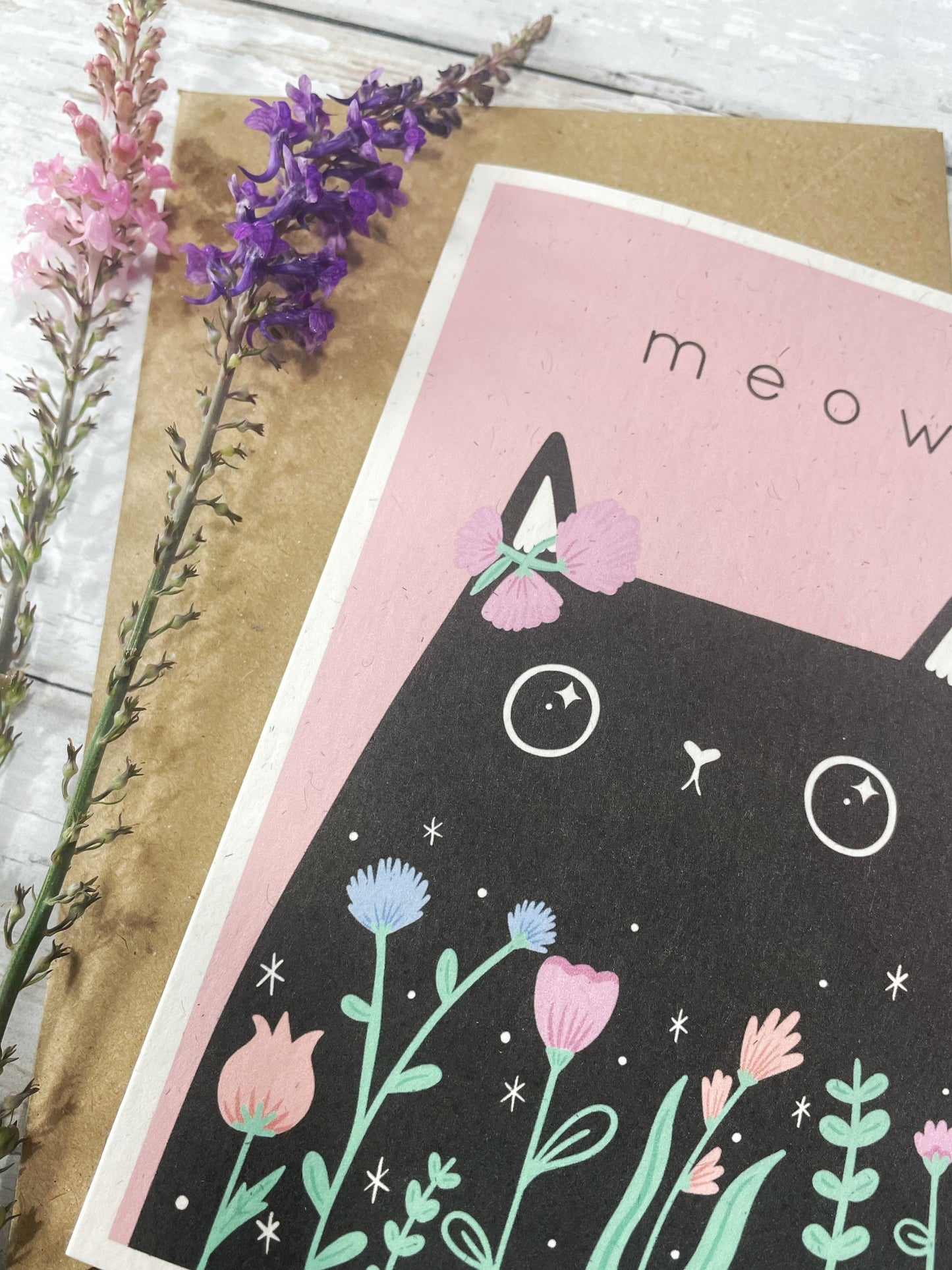 Pink Cat Greeting Card - Cute Cat Birthday Gift | Eco-Friendly A6 Card for Cat Lovers