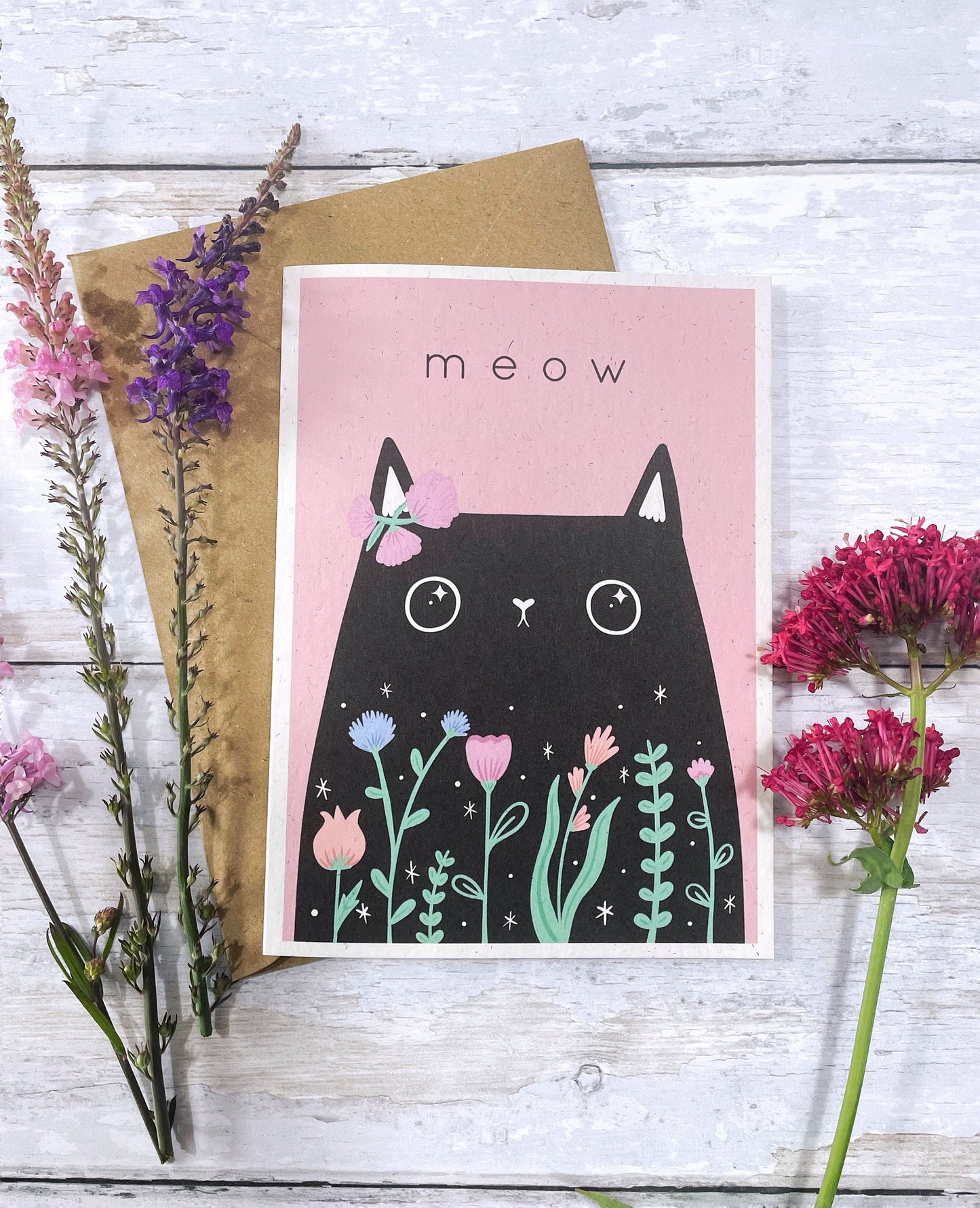 Pink Cat Greeting Card - Cute Cat Birthday Gift | Eco-Friendly A6 Card for Cat Lovers