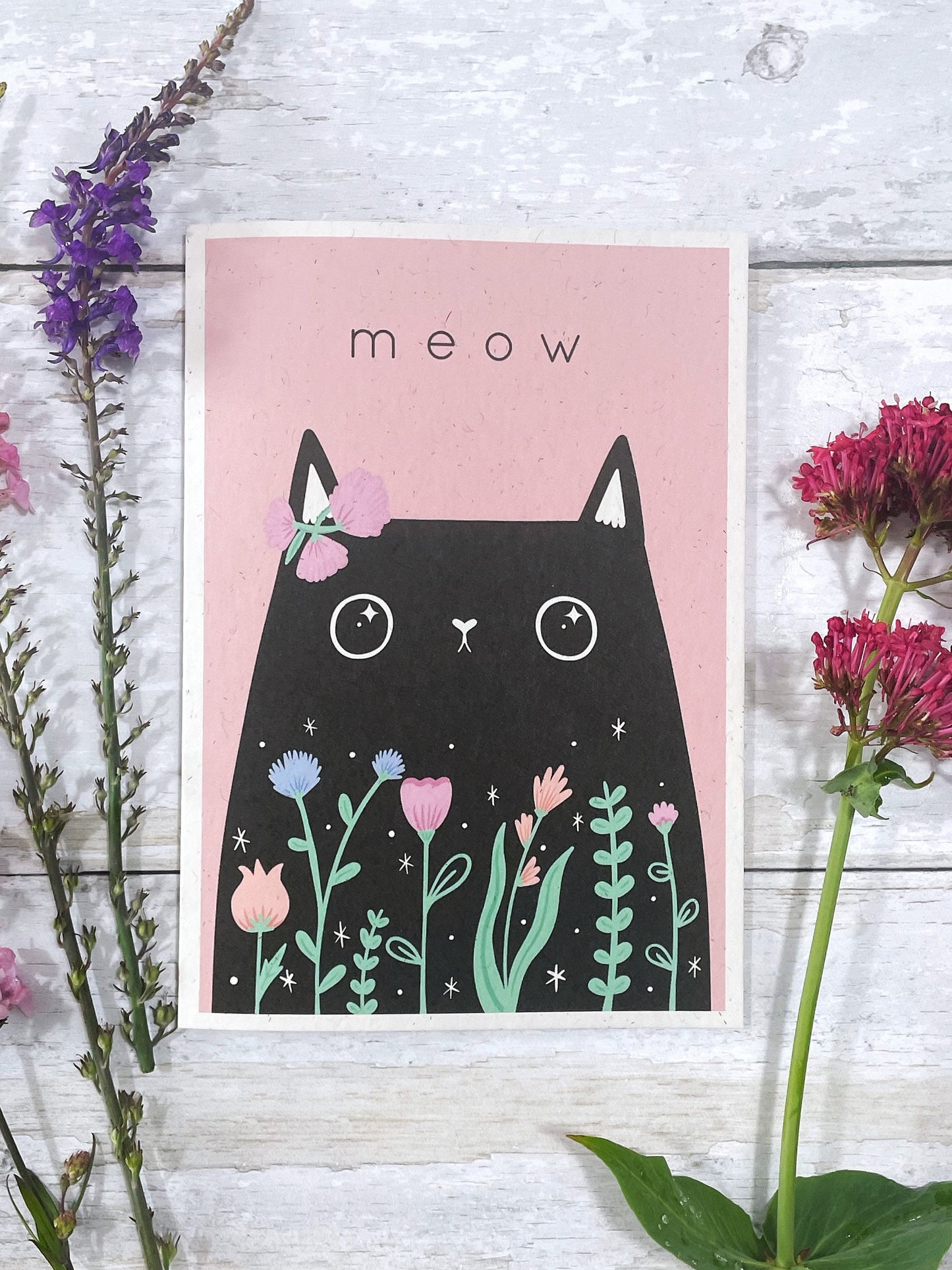Pink Cat Greeting Card - Cute Cat Birthday Gift | Eco-Friendly A6 Card for Cat Lovers