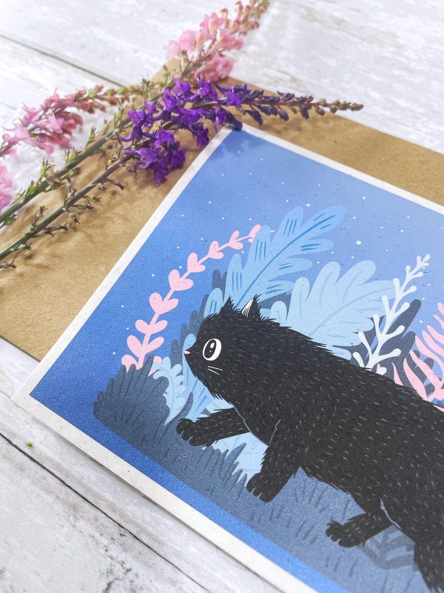 Black Cat Birthday Card – Cute Cat Art, Eco-Friendly Greeting Card for Cat Lovers