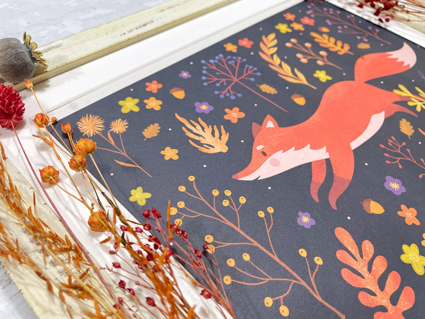 Autumn Fox Art Print – Fall Woodland Decor, Cozy Autumn Print