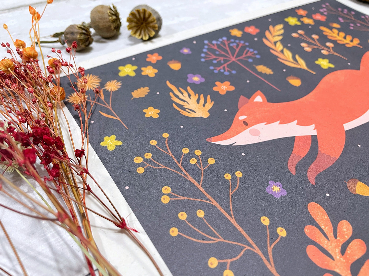 Autumn Fox Art Print – Fall Woodland Decor, Cozy Autumn Print