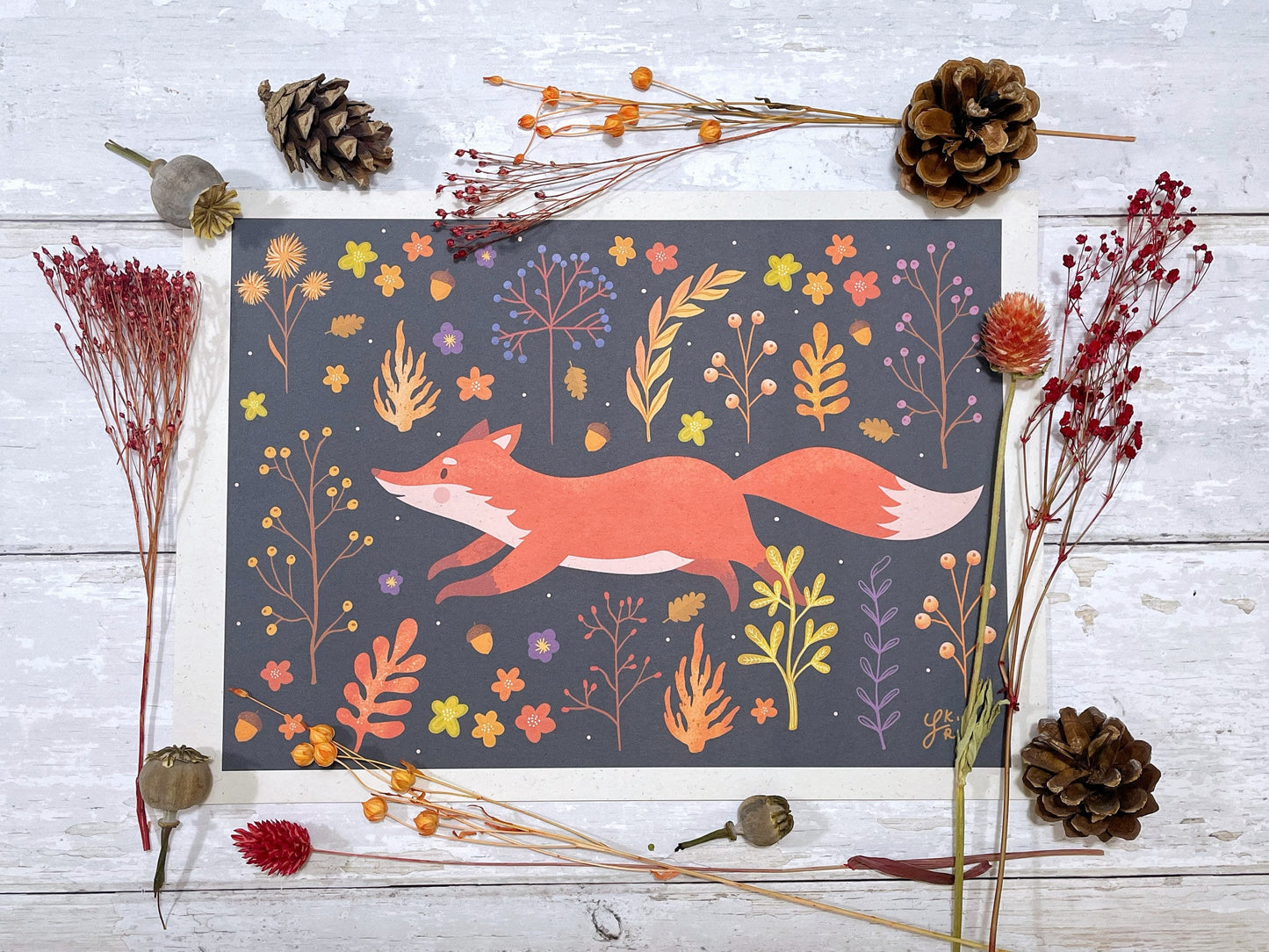 Autumn Fox Art Print – Fall Woodland Decor, Cozy Autumn Print
