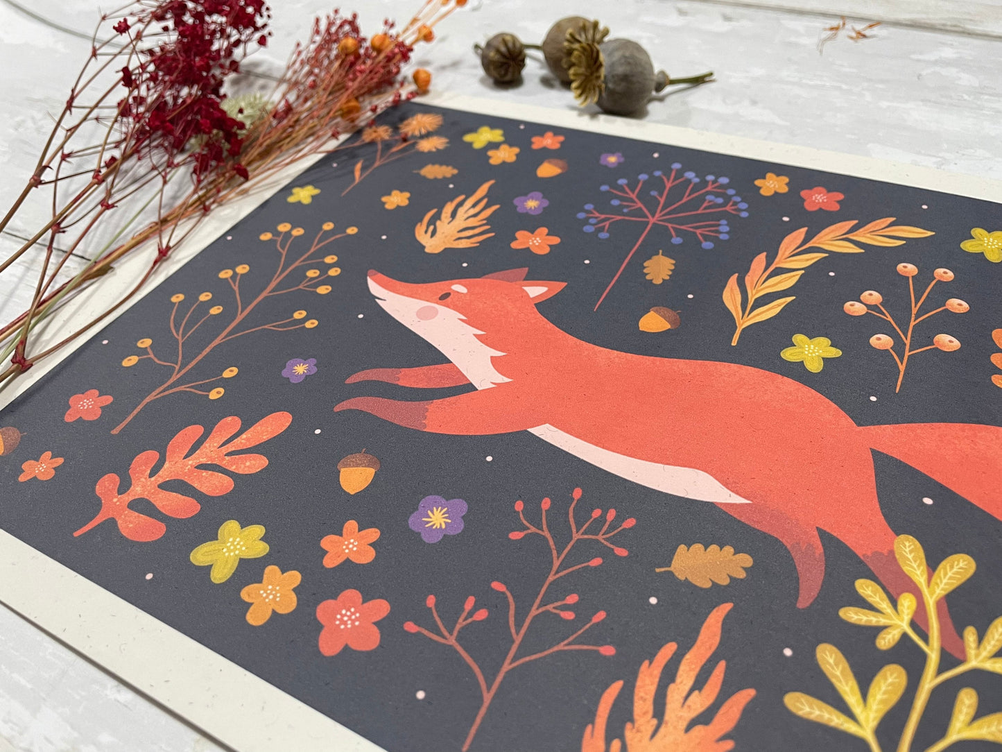 Autumn Fox Art Print – Fall Woodland Decor, Cozy Autumn Print