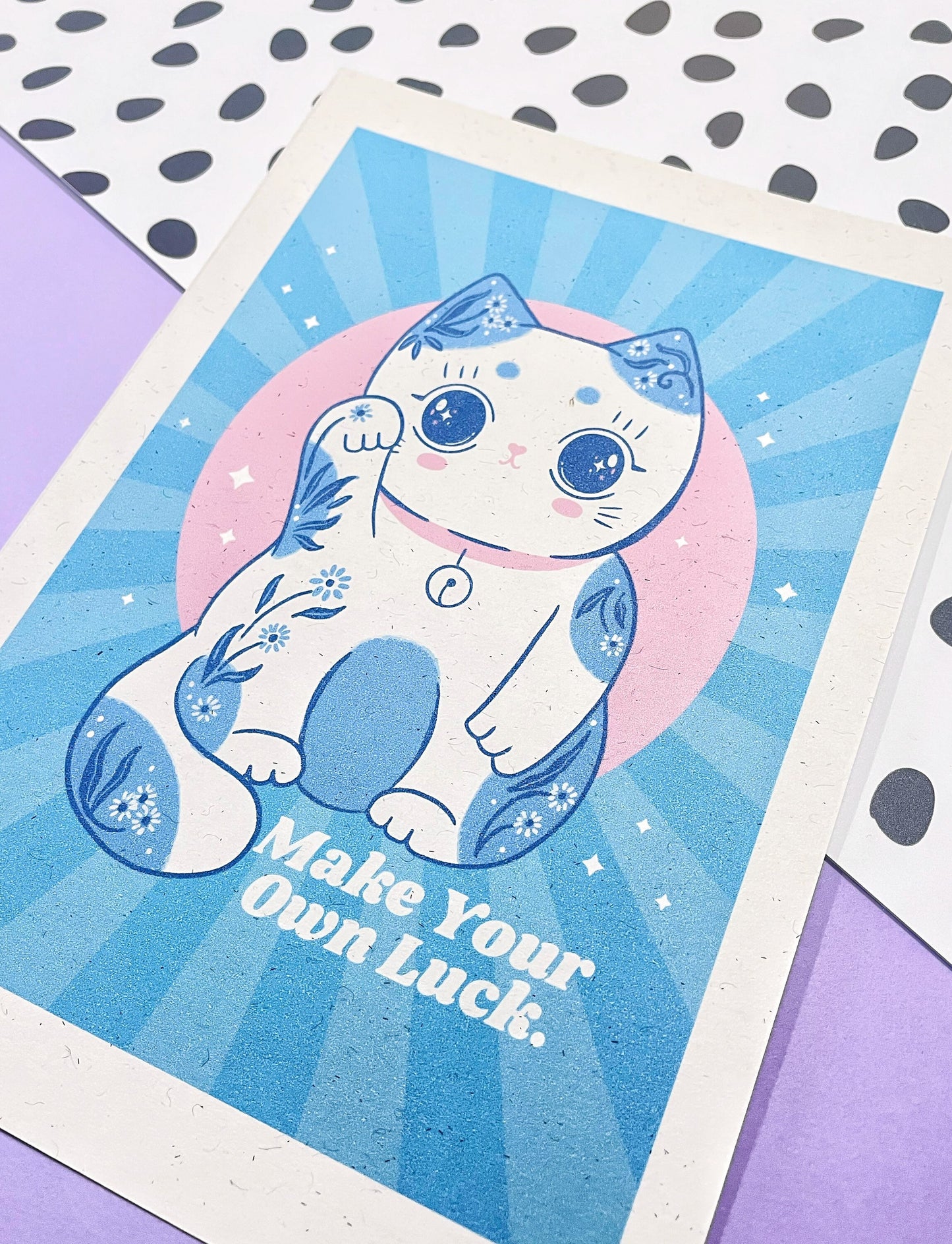 Lucky Cat Art Print – Cute Kawaii Cat Art for Cat Lovers | Charming Lucky Cat Wall Decor