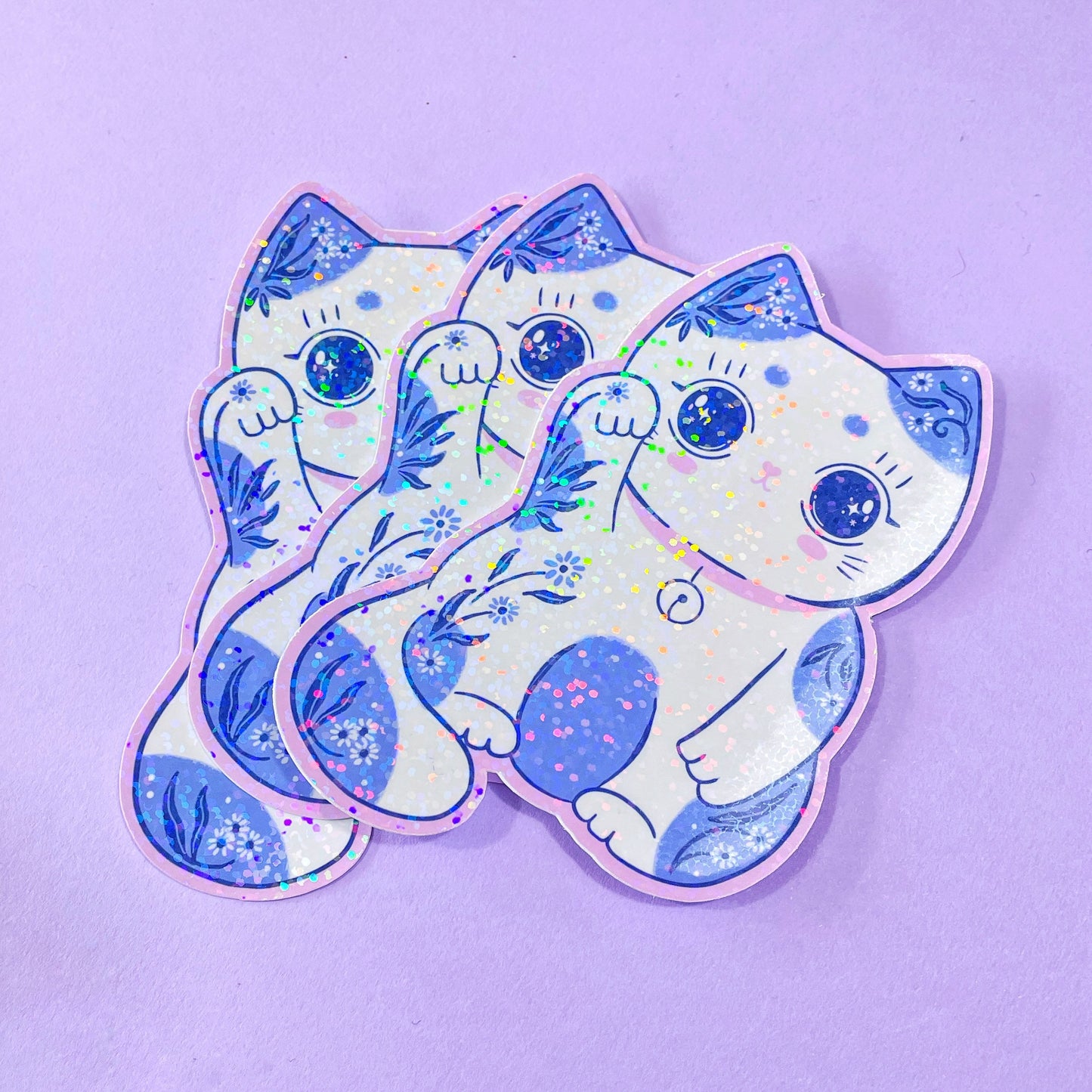 Sparkly vinyl sticker in Lucky Cat Design