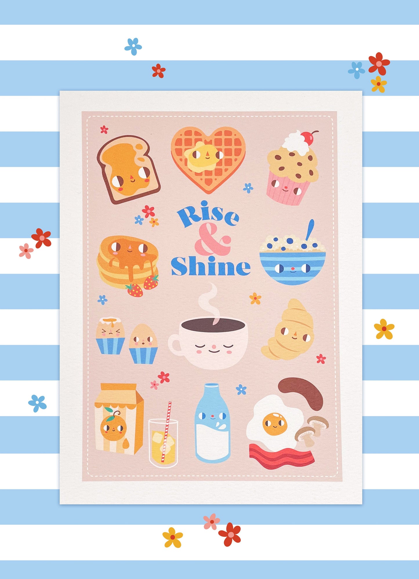 Rise and Shine breakfast art print - A4 or A5 kawaii illustration
