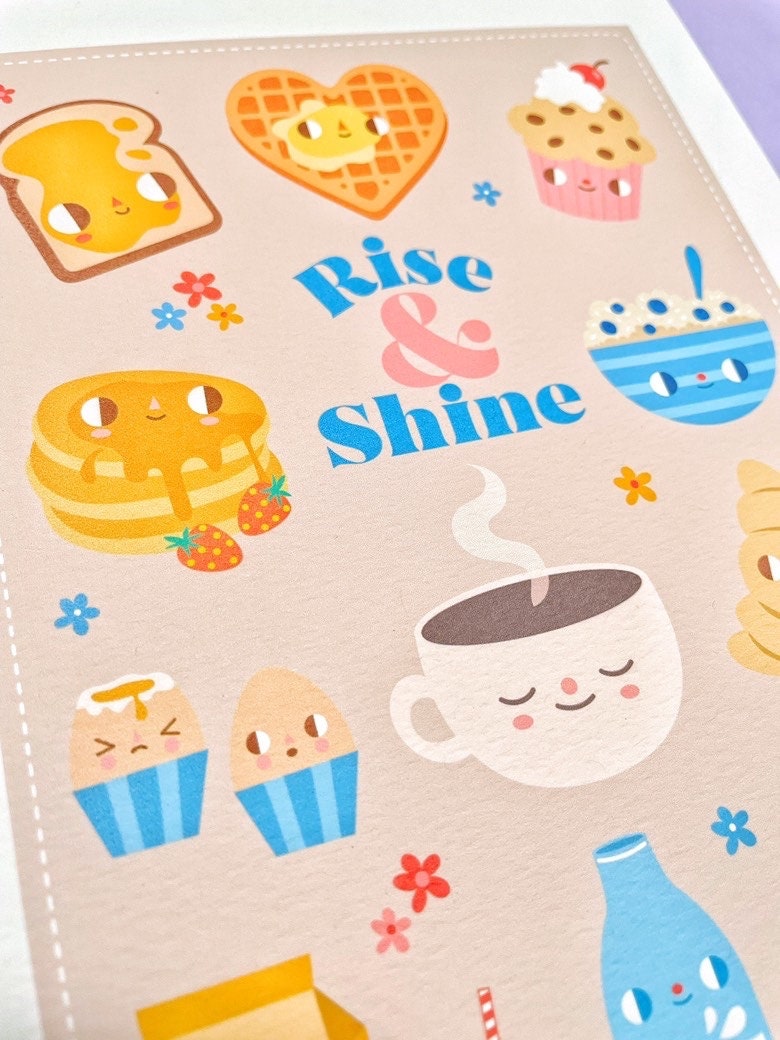 Rise and Shine breakfast art print - A4 or A5 kawaii illustration