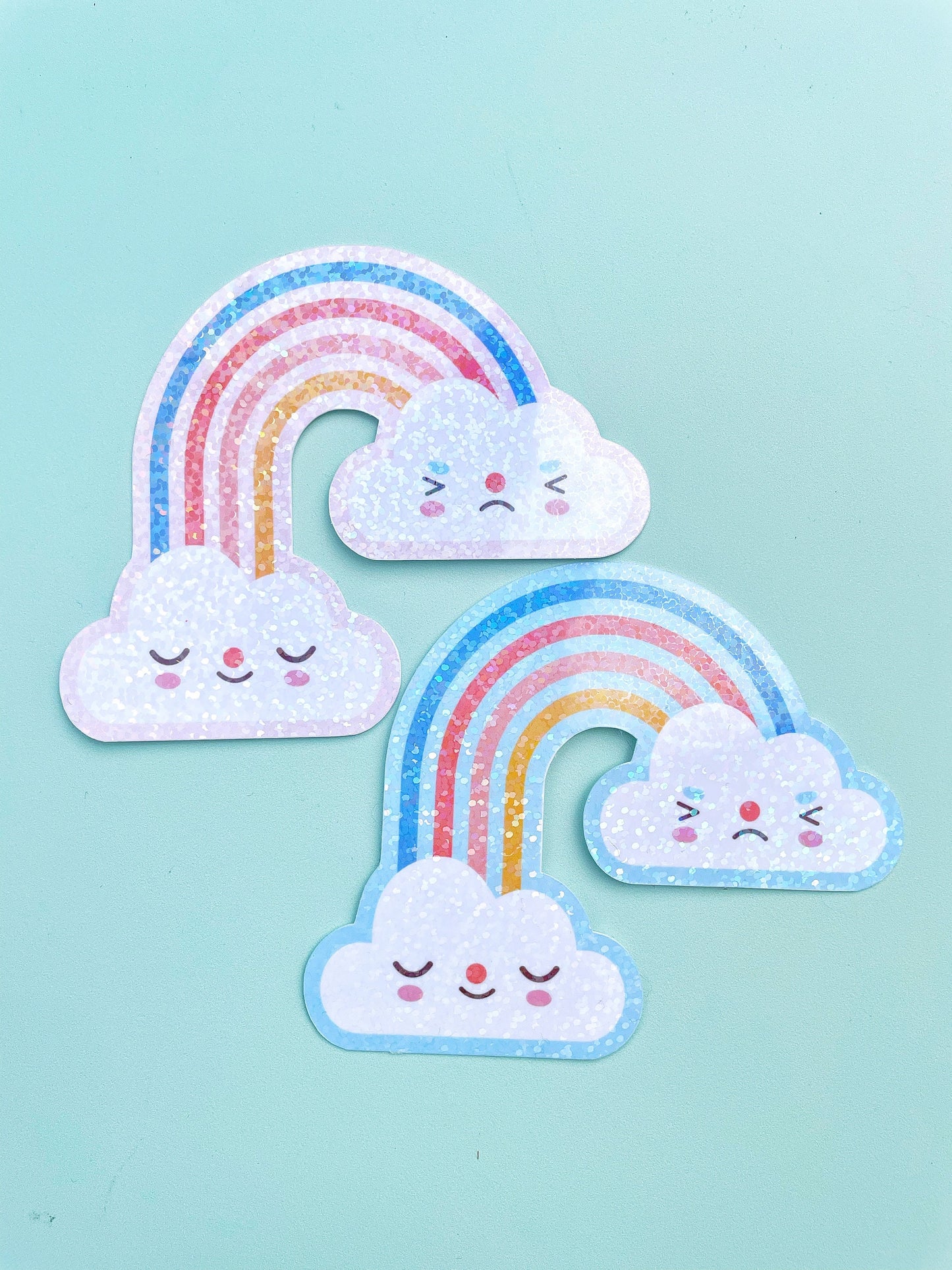Rainbow and cloud super cute kawaii sparkly holographic vinyl stickers