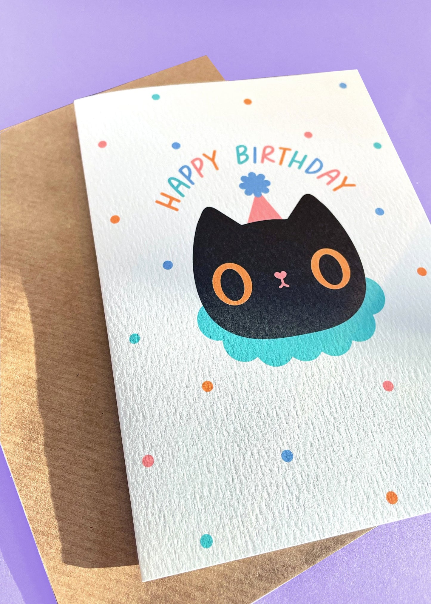 Party Cat Birthday Card - eco friendly recycled - super cute kawaii greeting card