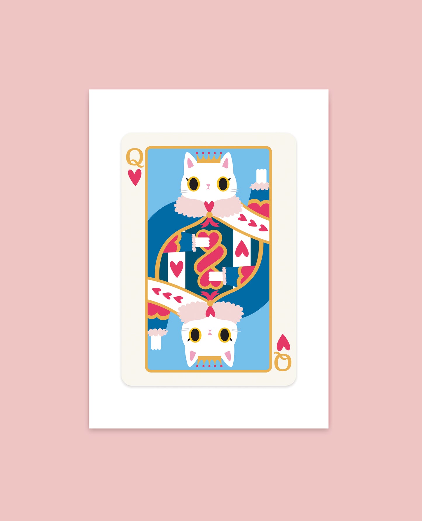 Queen of Hearts Cat Art Print featuring a regal cat with a crown, perfect for Valentine’s Day