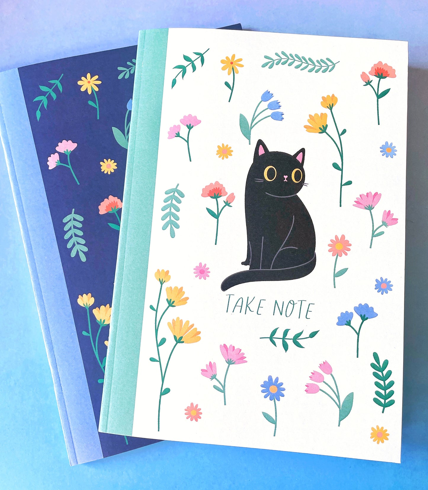 Eco-Friendly Wildflower A5 Notebook with Black Cat Illustration – Recycled Stationery for Cat Lovers