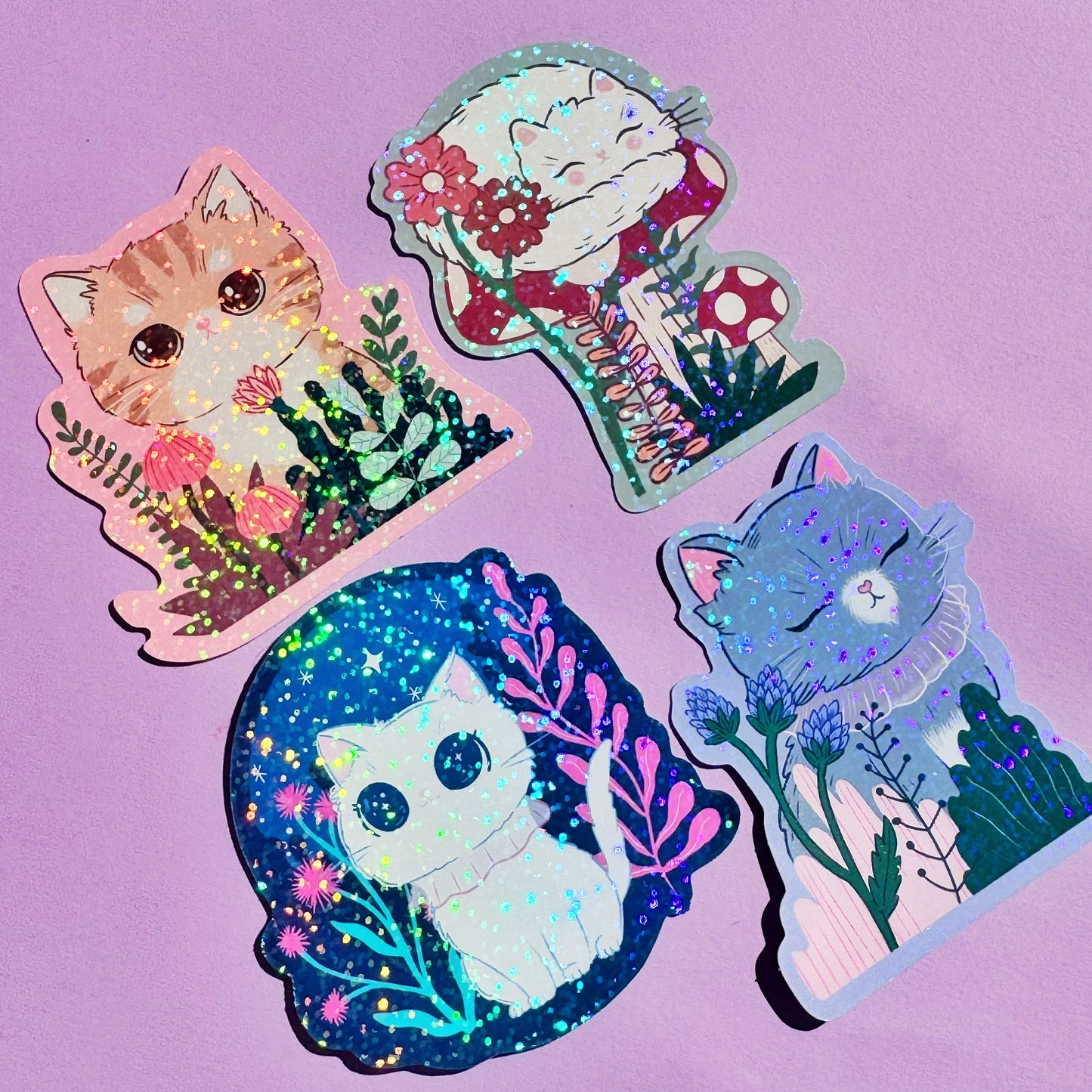 Stargazing sparkly cat vinyl sticker