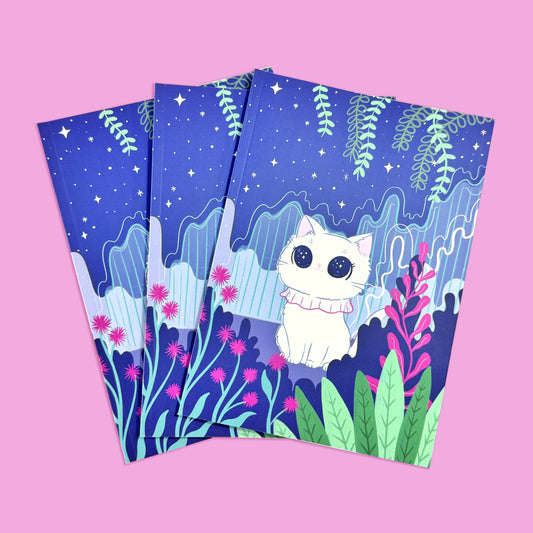 Stargazing Kitty A5 Dotted Notebook - Whimsical Celestial Journal
