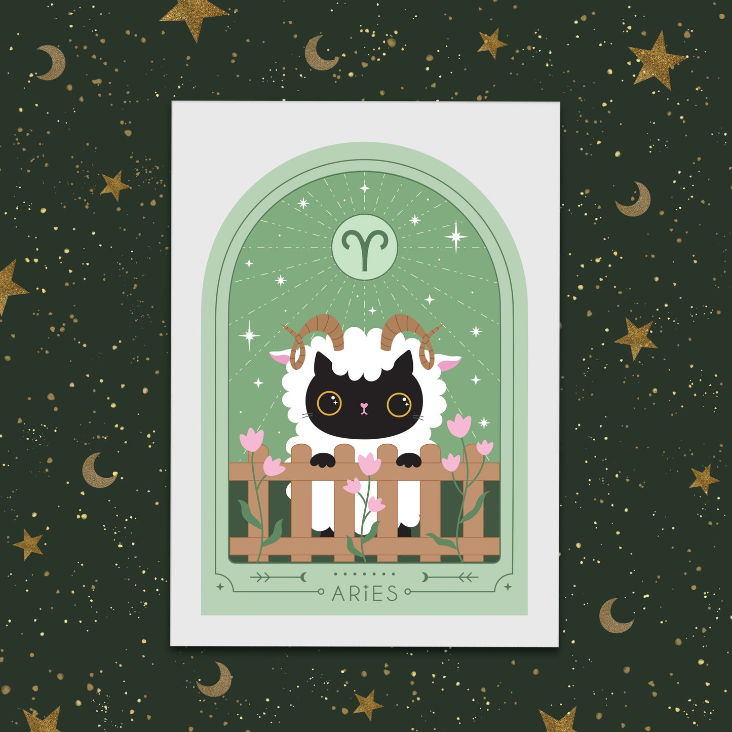 Aries Zodiac Kitty Art print cute star sign print - Astrology art