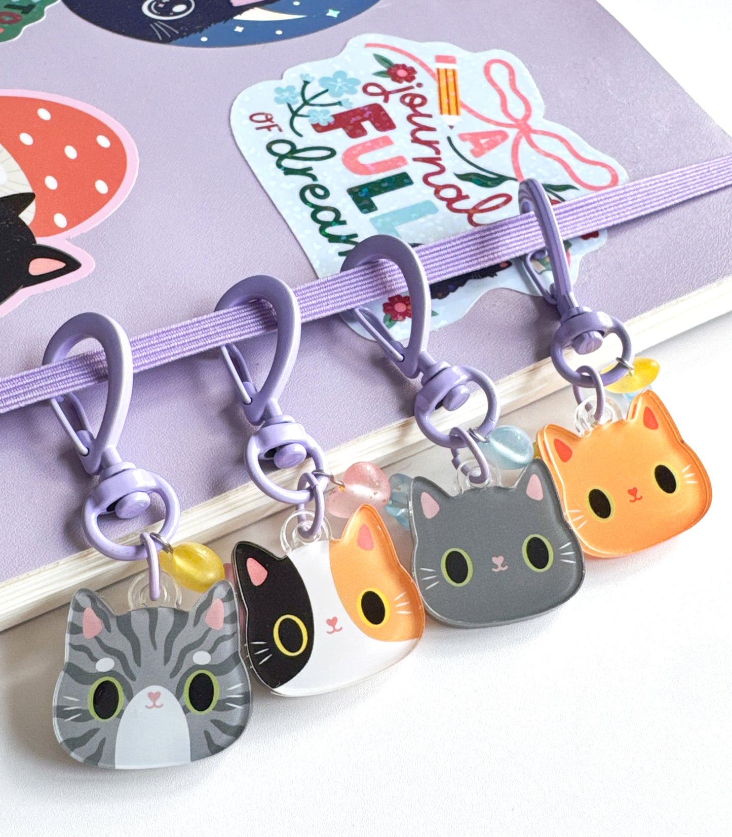 Cute Cat Journal Charm | Kitty Planner Dangle & Clip-On Keychain for Notebooks & Planners