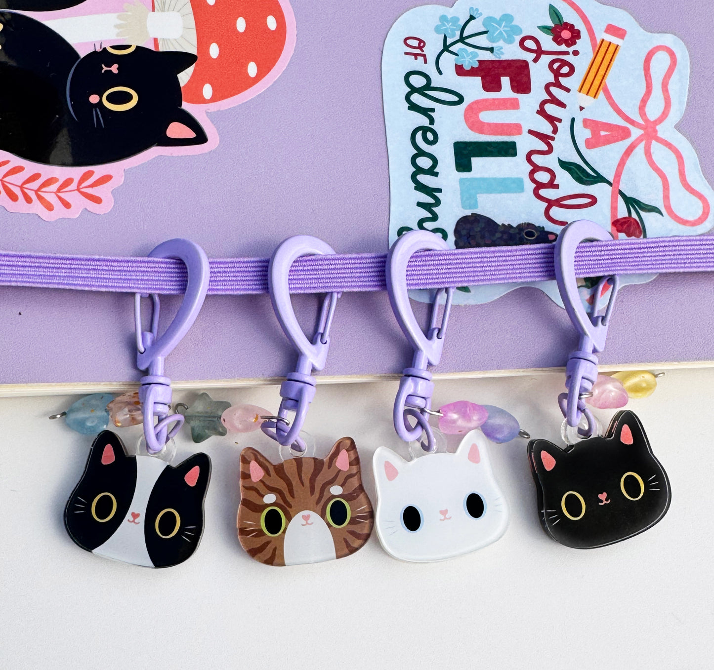 Cute Cat Journal Charm | Kitty Planner Dangle & Clip-On Keychain for Notebooks & Planners
