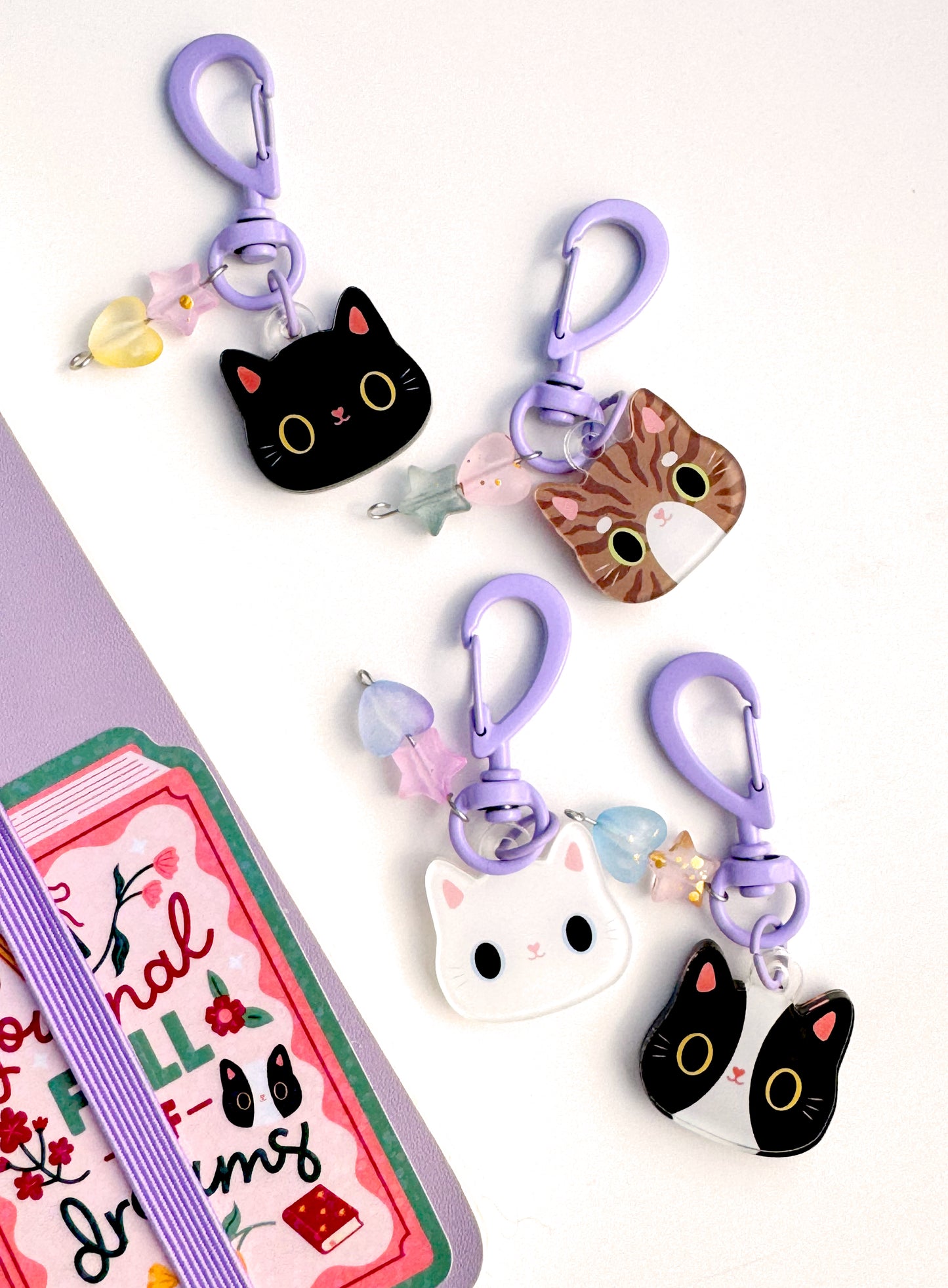 Cute Cat Journal Charm | Kitty Planner Dangle & Clip-On Keychain for Notebooks & Planners