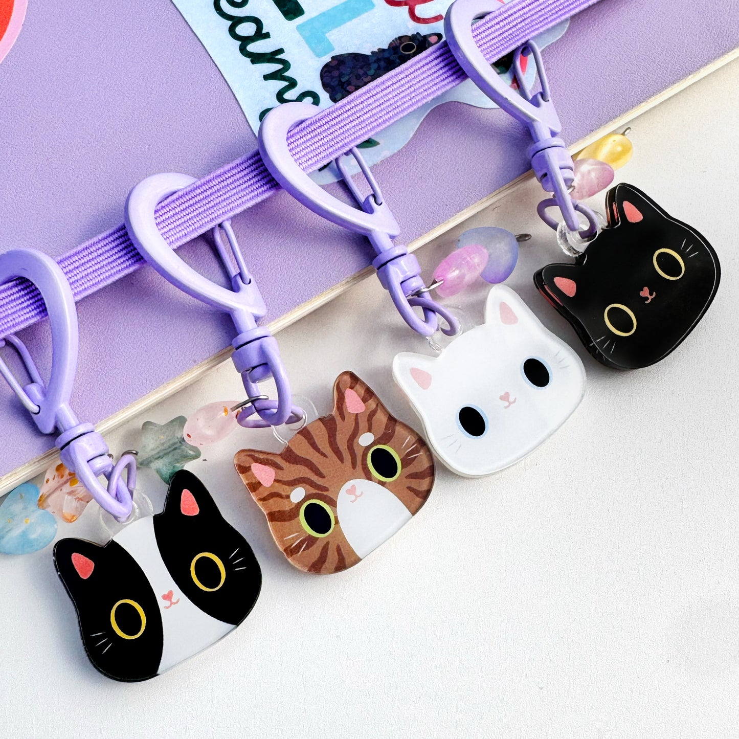 Cute Cat Journal Charm | Kitty Planner Dangle & Clip-On Keychain for Notebooks & Planners