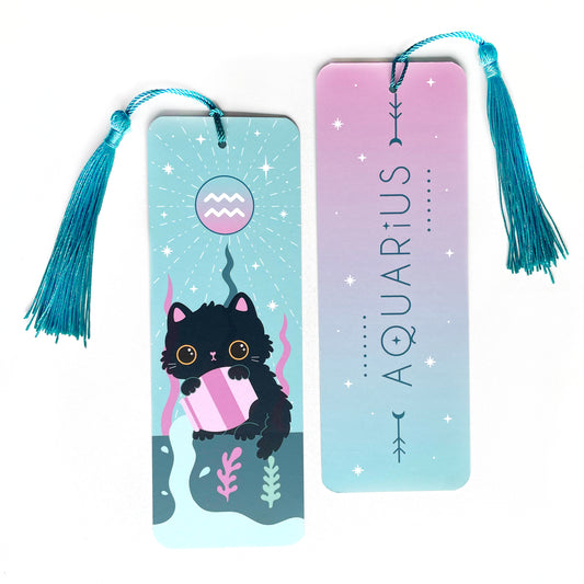 Aquarius star sign bookmark - cute cat themed bookmark for astrological sign Aquarius