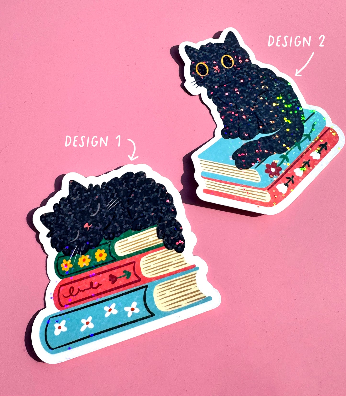 Sparkly Bookish Cat Vinyl Sticker - 2 Designs