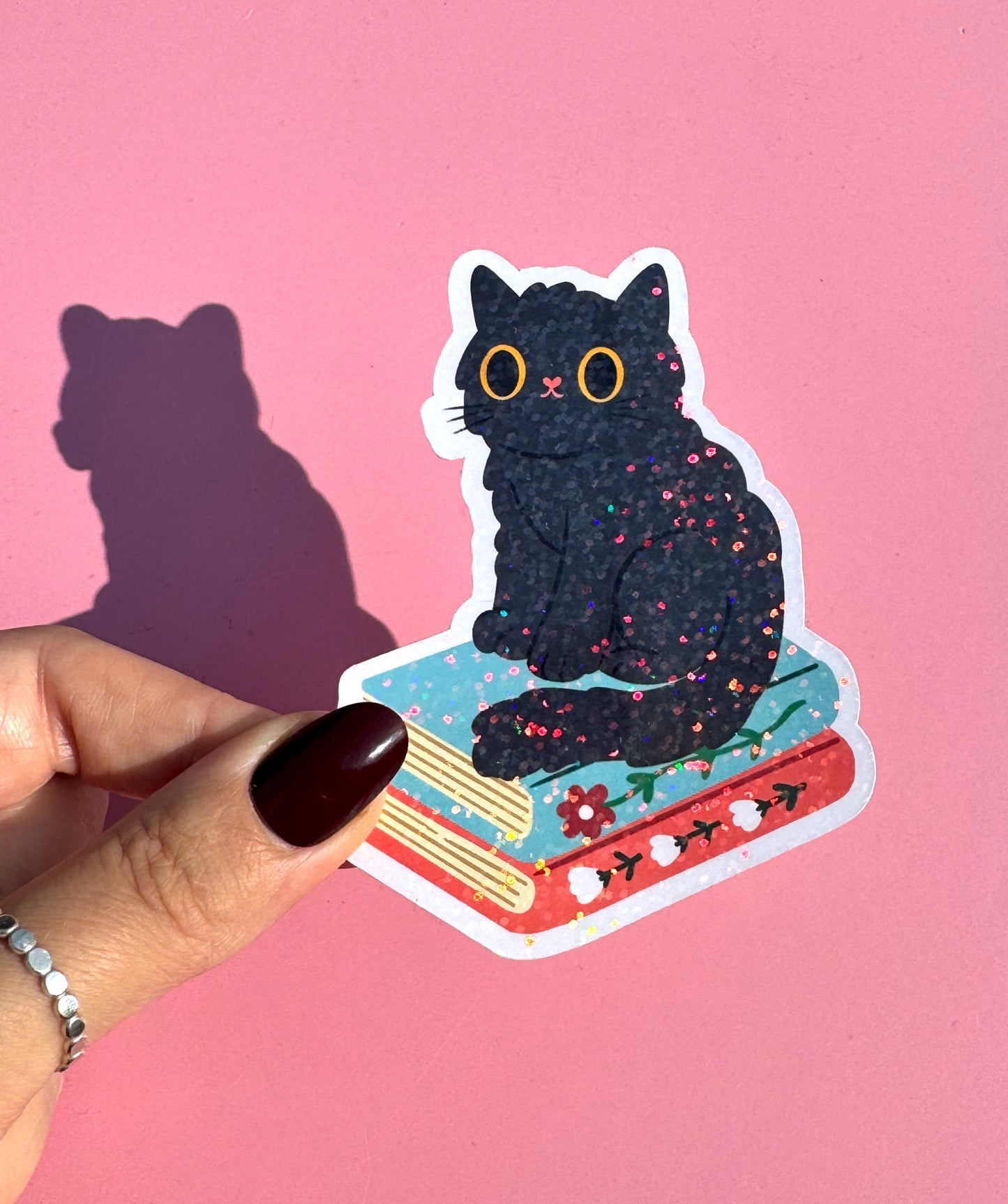 Sparkly Bookish Cat Vinyl Sticker - 2 Designs