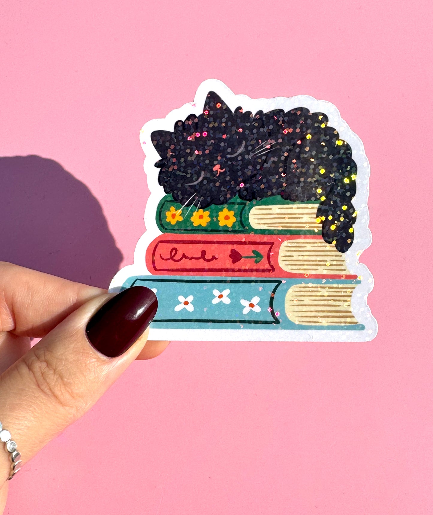 Sparkly Bookish Cat Vinyl Sticker - 2 Designs