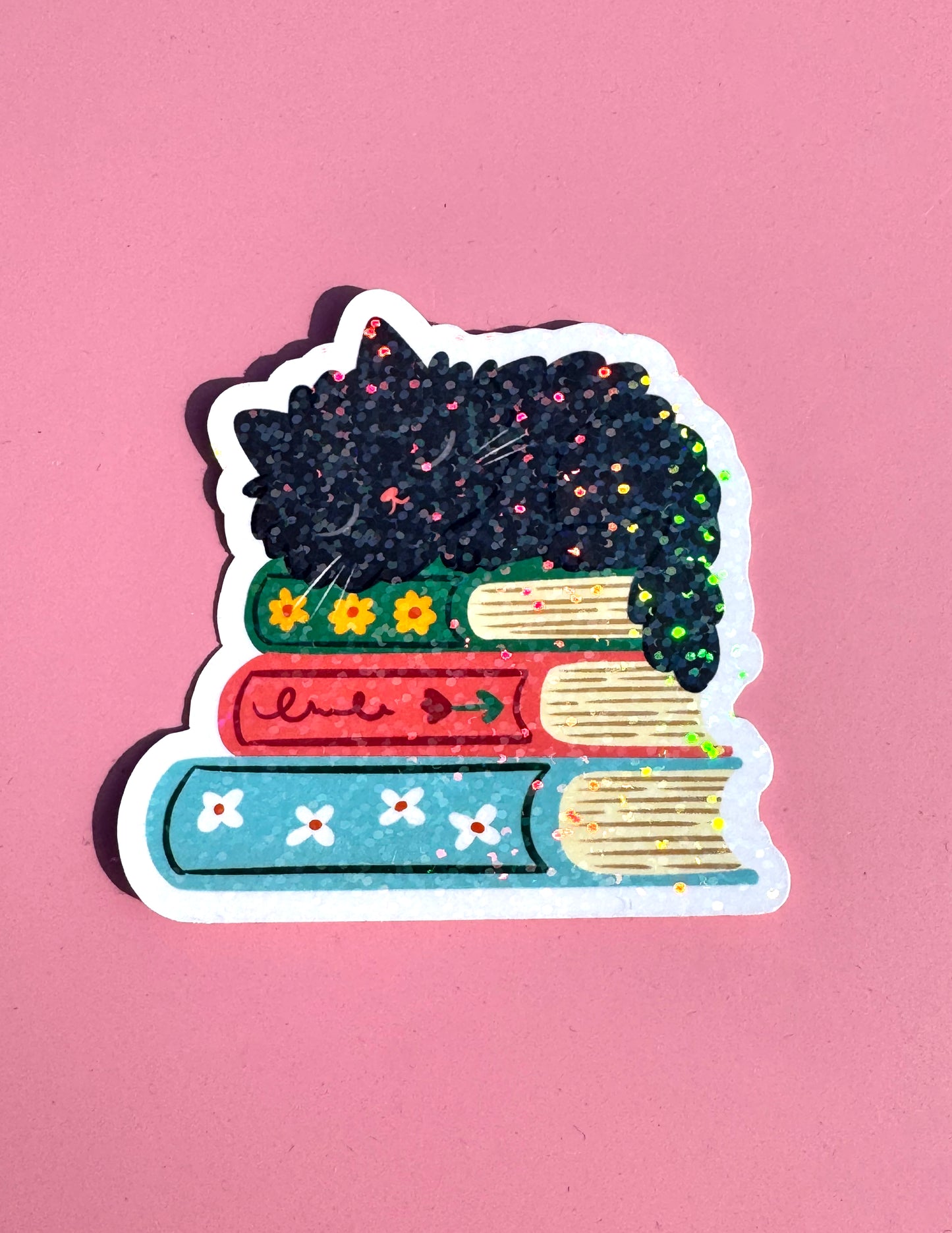 Sparkly Bookish Cat Vinyl Sticker - 2 Designs