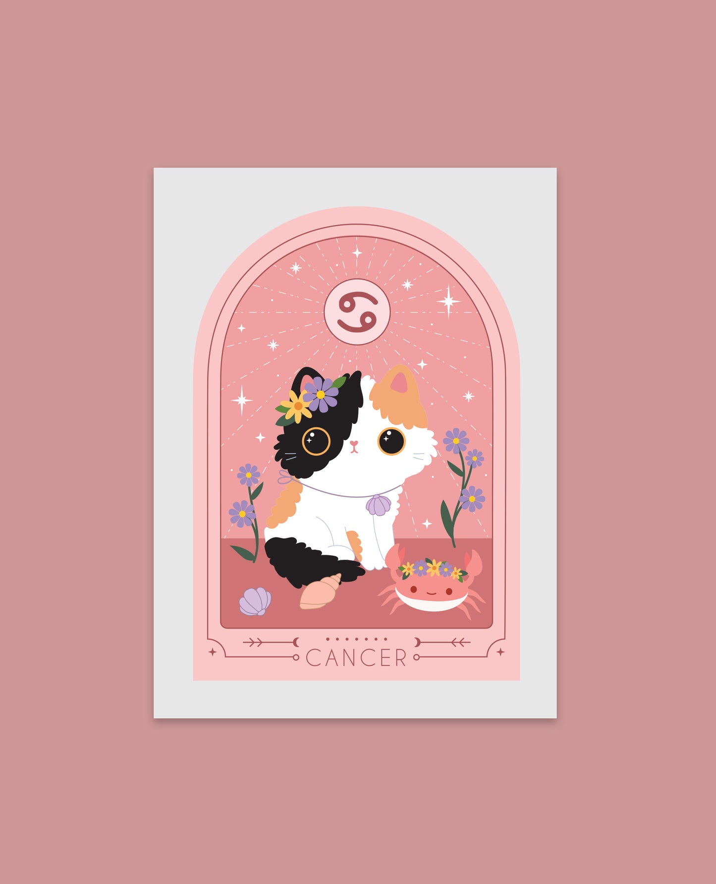 Cancer Zodiac Kitty Art print cute star sign print - Astrology art