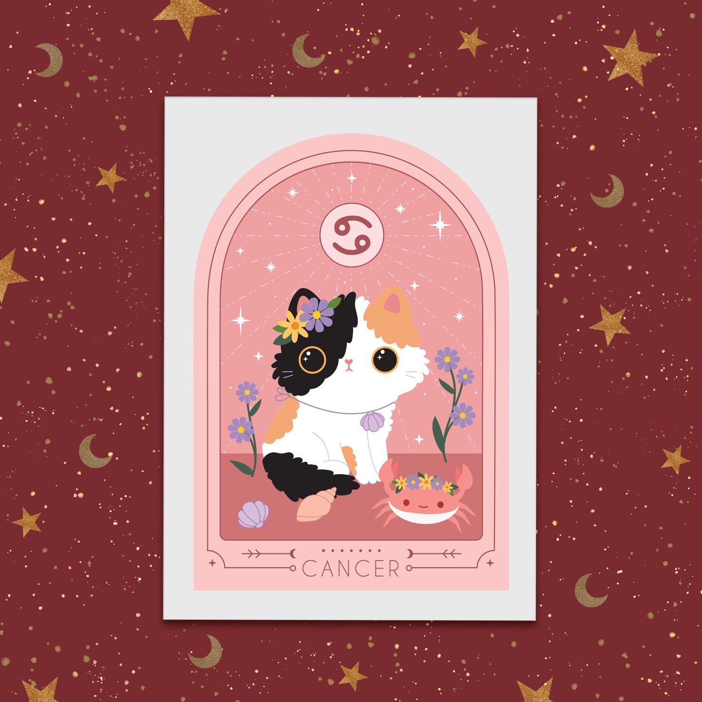 Cancer Zodiac Kitty Art print cute star sign print - Astrology art