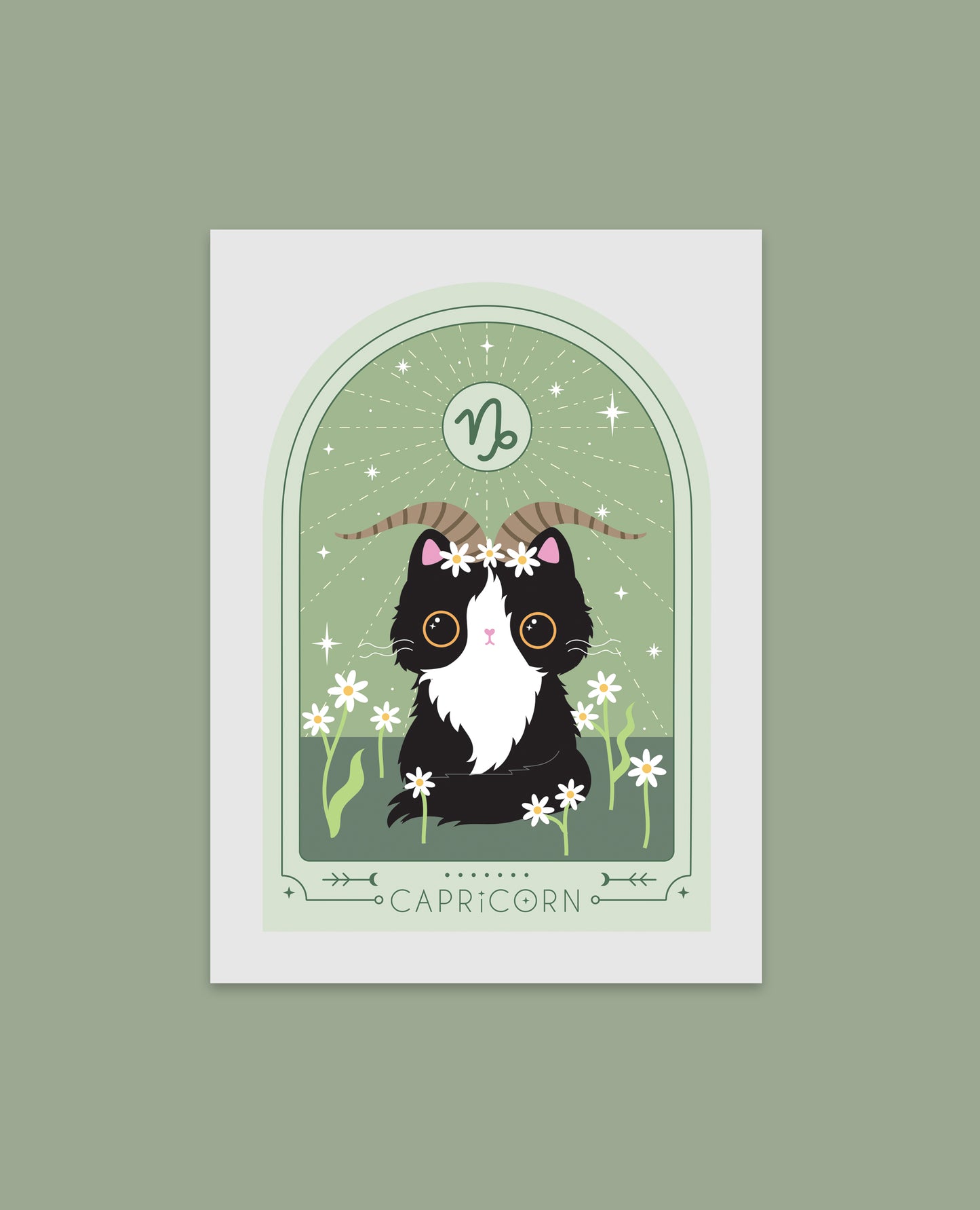 Capricorn Zodiac Kitty Art print cute star sign print - Astrology art