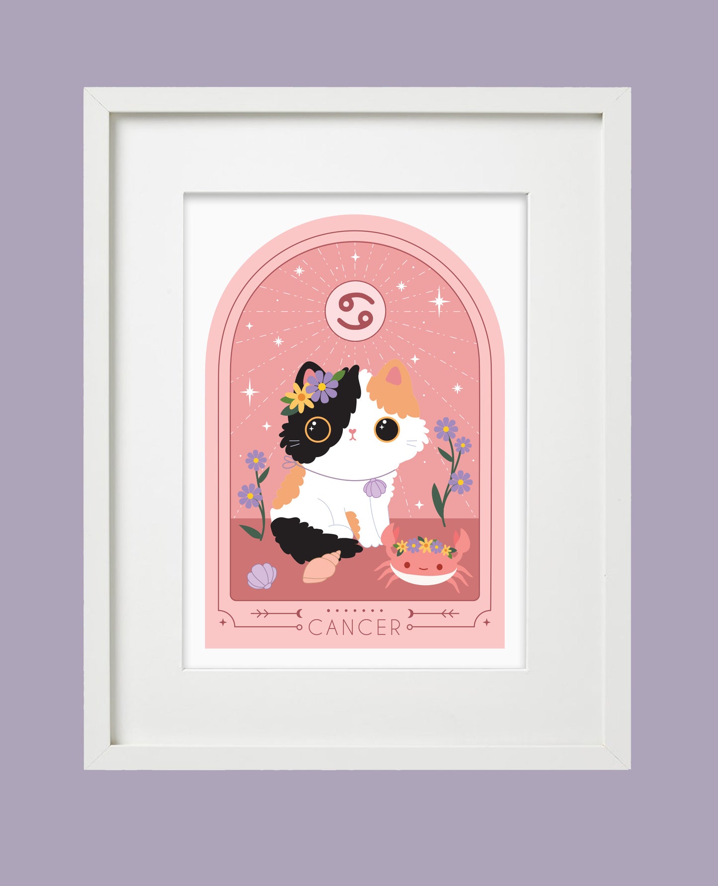 Cancer Zodiac Kitty Art print cute star sign print - Astrology art