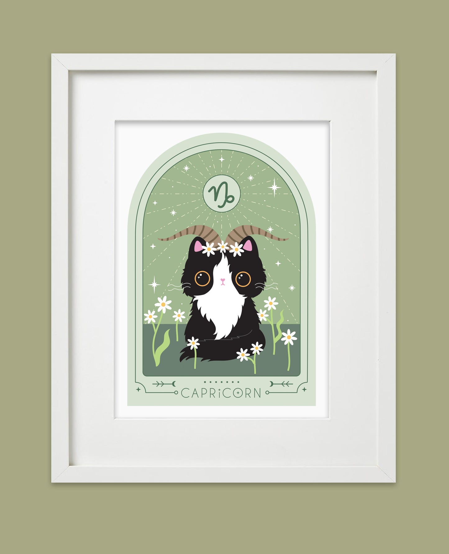 Capricorn Zodiac Kitty Art print cute star sign print - Astrology art