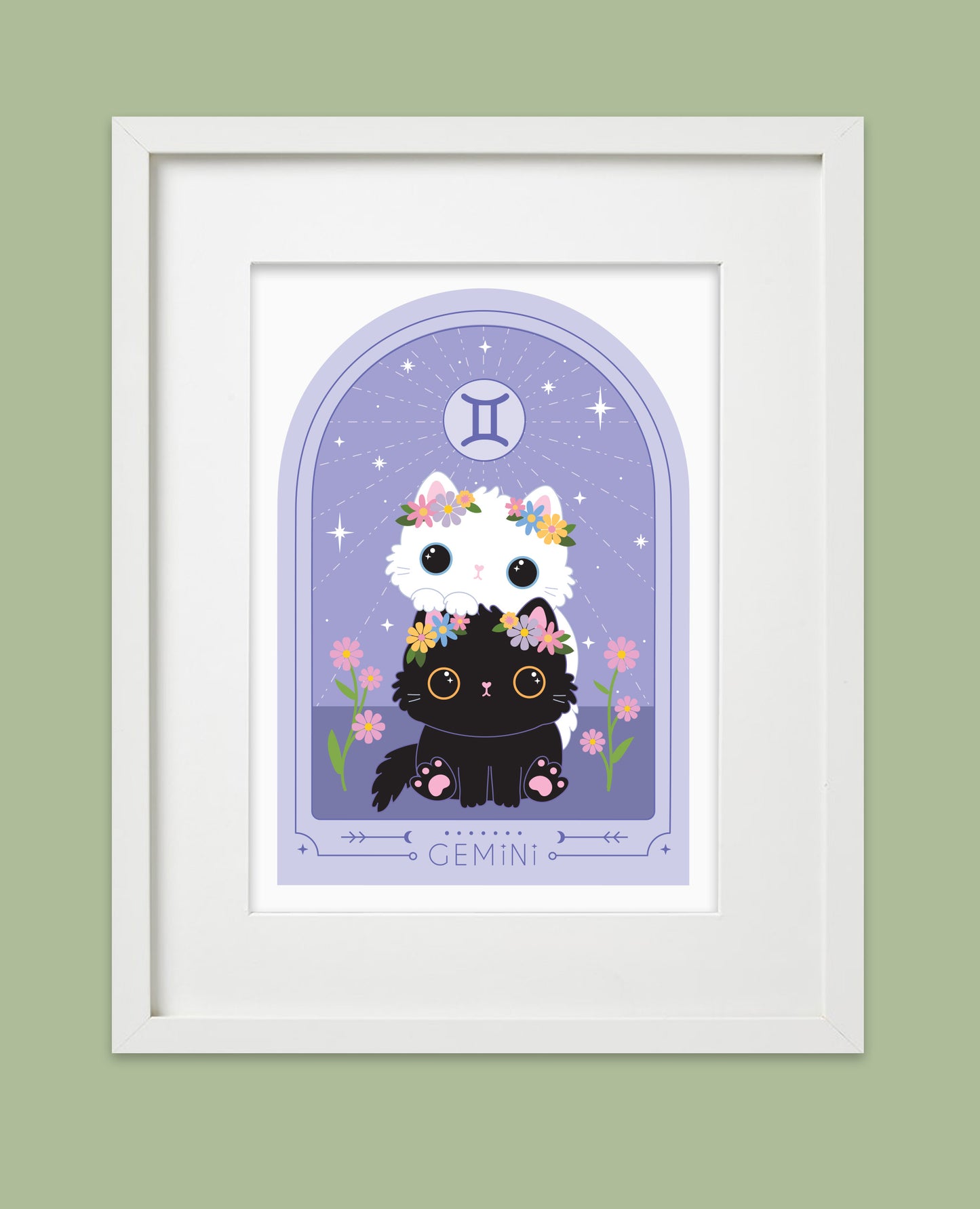 Gemini Zodiac Kitty Art print cute star sign print - Astrology art