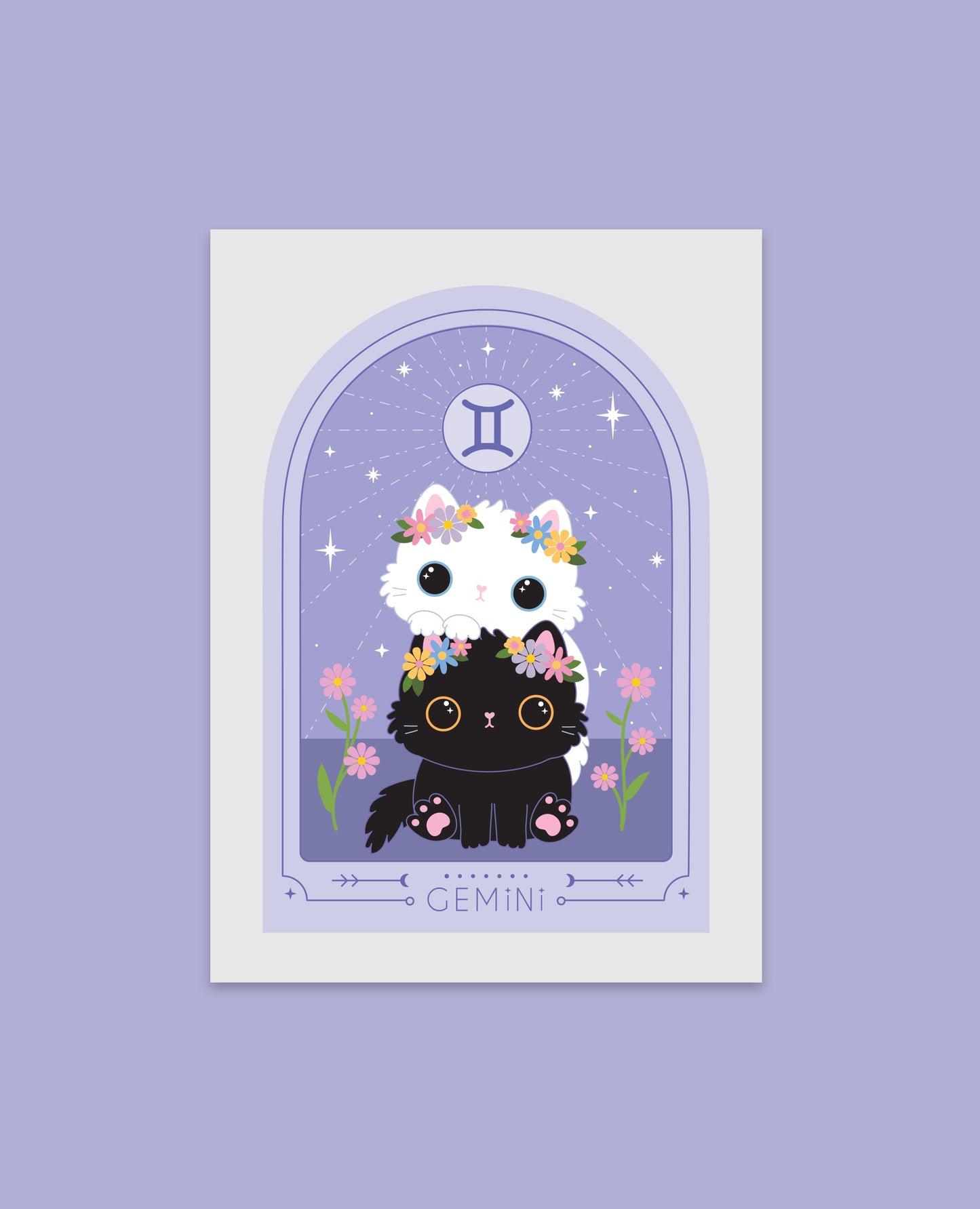 Gemini Zodiac Kitty Art print cute star sign print - Astrology art