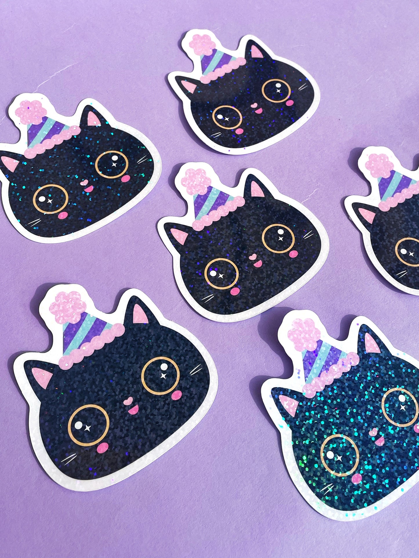 Party Cat sparkly holographic vinyl sticker