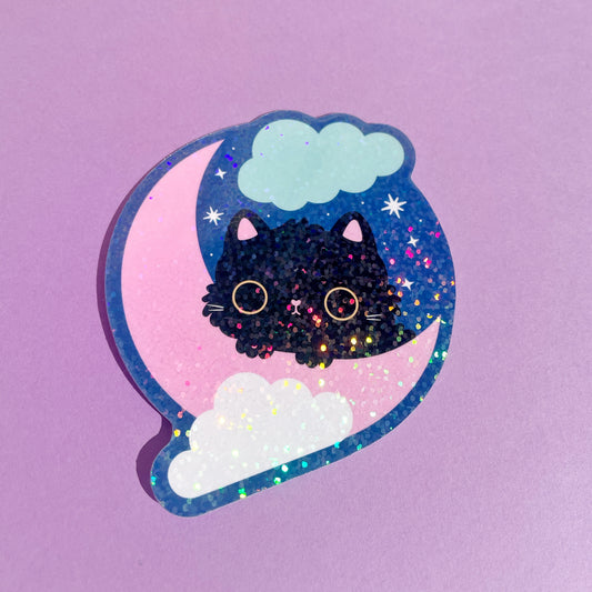 Moon Cat sparkly holographic vinyl sticker