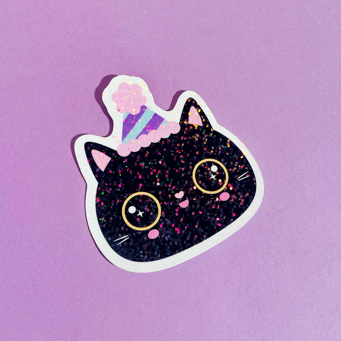 Party Cat sparkly holographic vinyl sticker