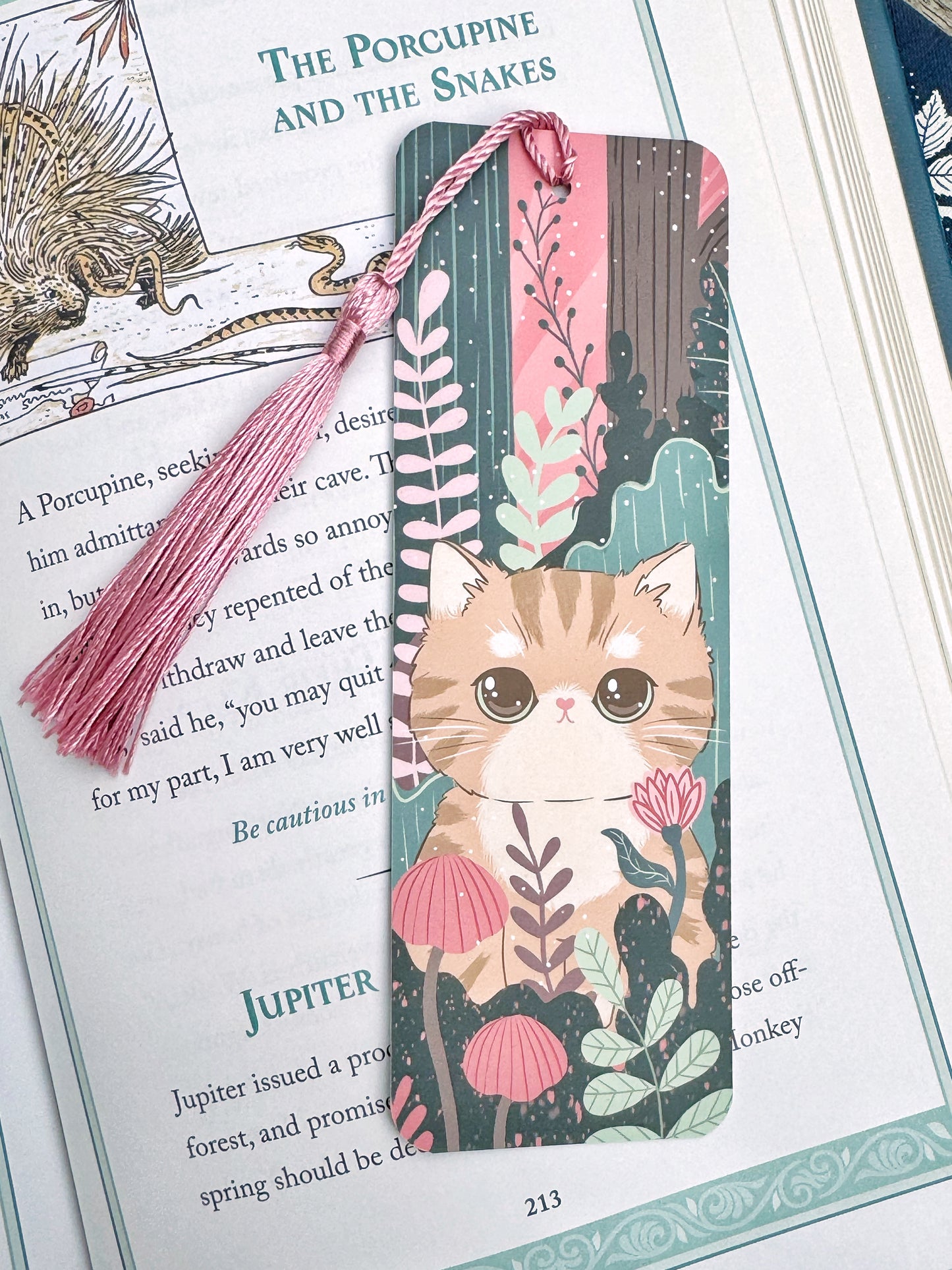 Forest Blooms Bookmark - Cute Cat Bookmark - Whimsical Forest Kitty Reading Accessory, Unique Gift for Book Lovers