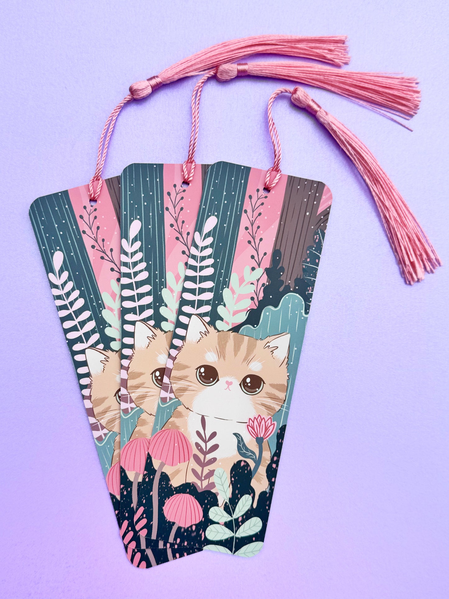 Forest Blooms Bookmark - Cute Cat Bookmark - Whimsical Forest Kitty Reading Accessory, Unique Gift for Book Lovers