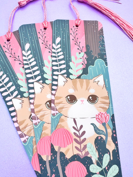 Forest Blooms Bookmark - Cute Cat Bookmark - Whimsical Forest Kitty Reading Accessory, Unique Gift for Book Lovers