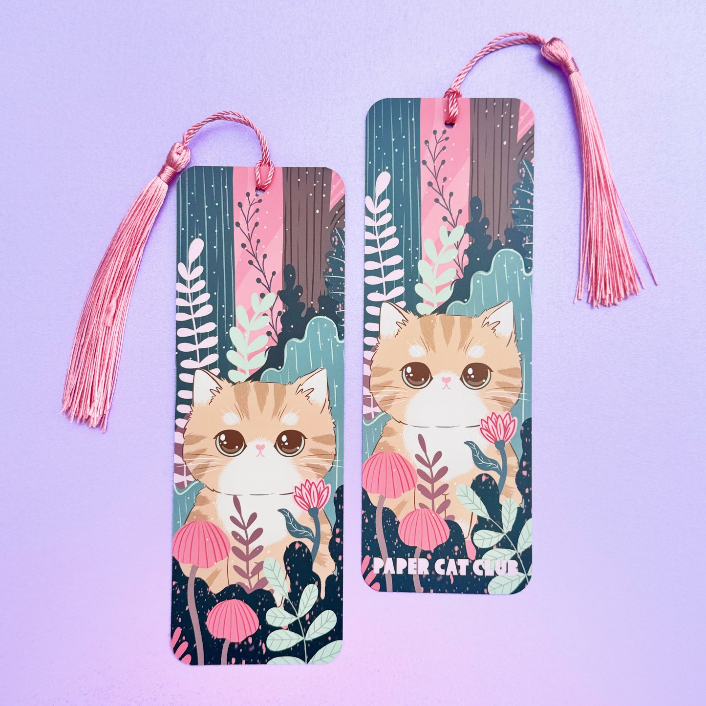 Forest Blooms Bookmark - Cute Cat Bookmark - Whimsical Forest Kitty Reading Accessory, Unique Gift for Book Lovers