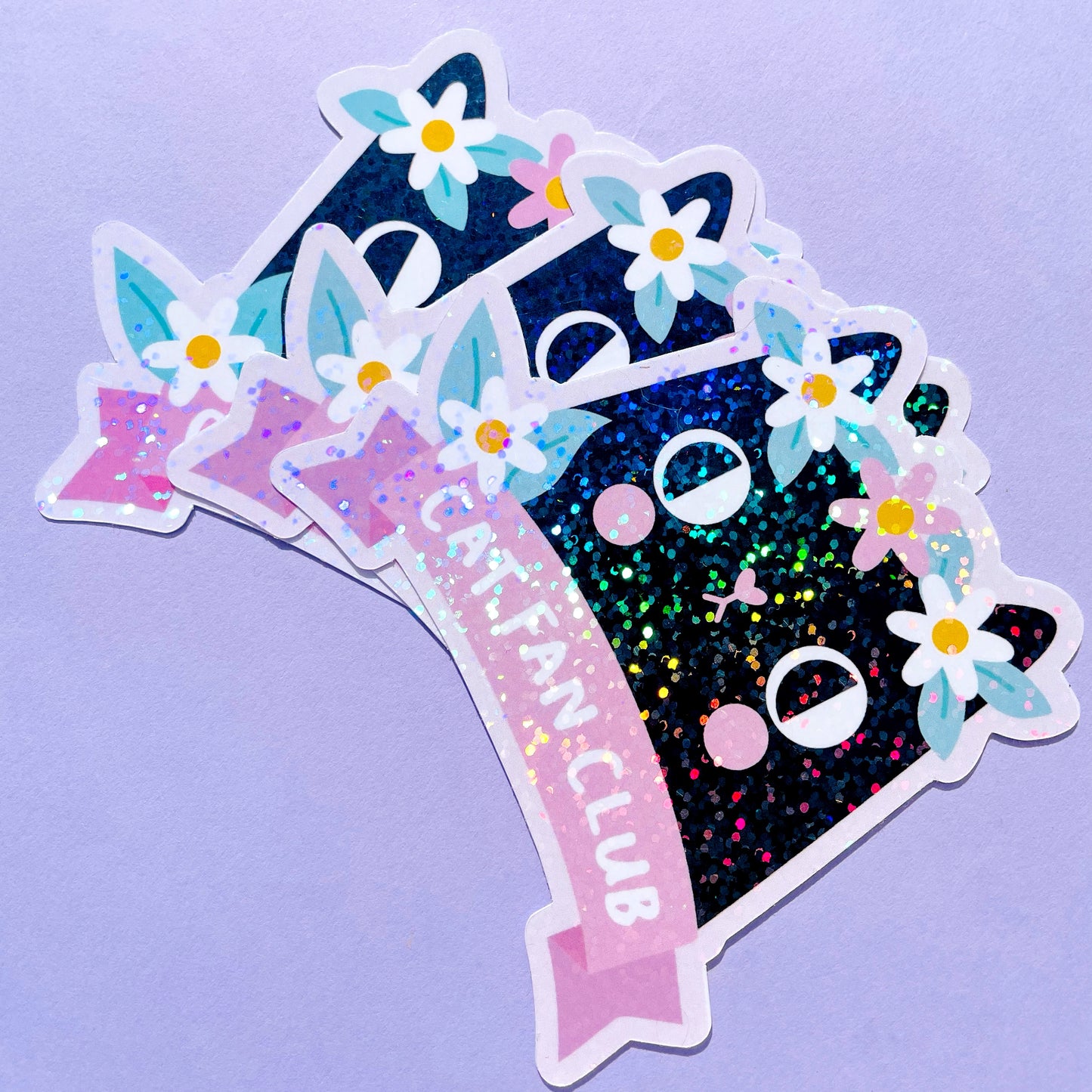 Cat Fan Club sparkly holographic vinyl sticker