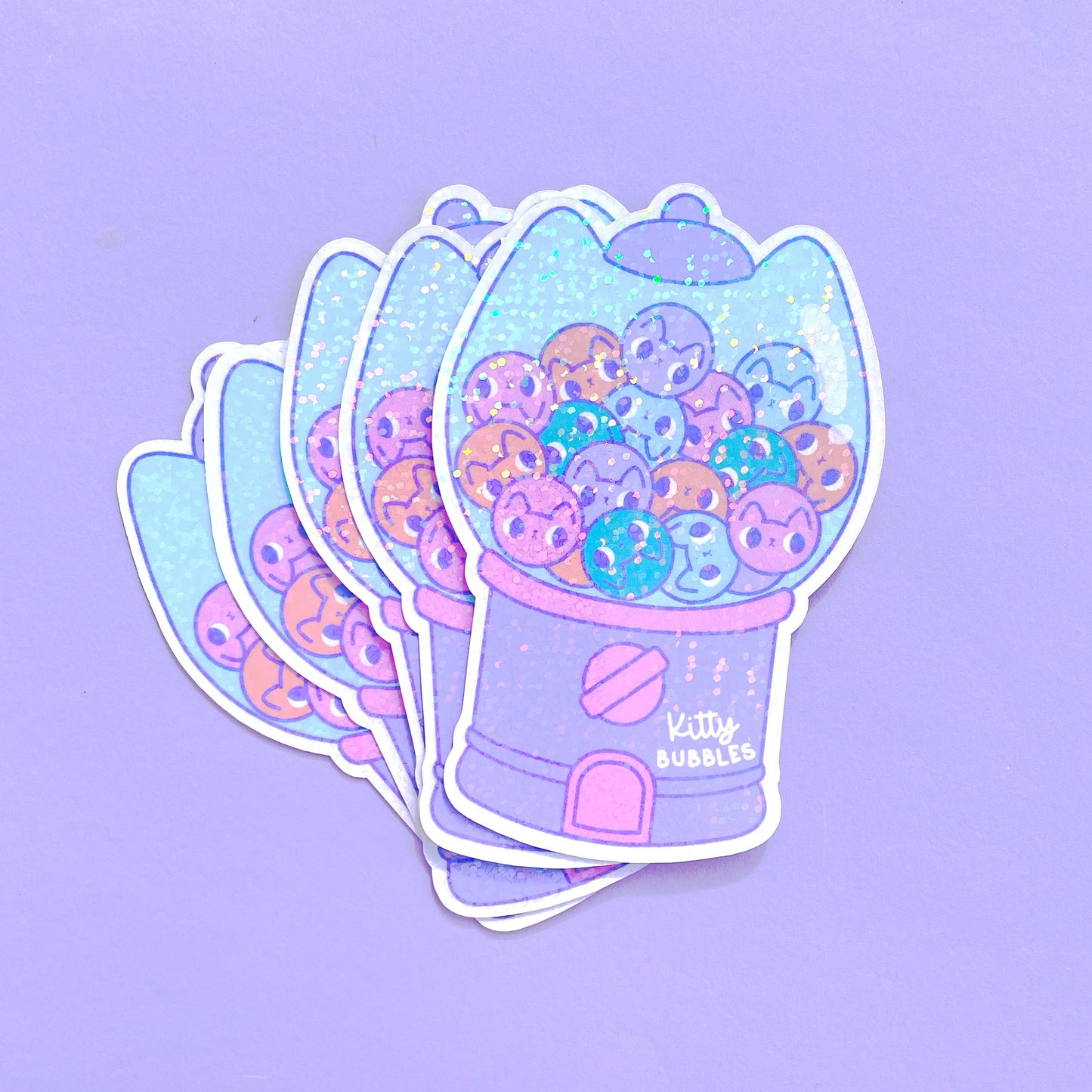 Cat bubblegum sparkly holographic vinyl sticker super cute kawaii sticker