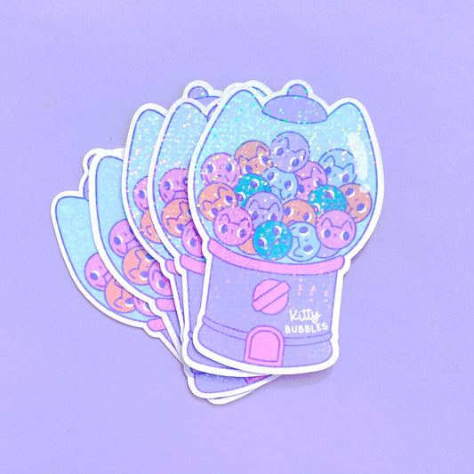 Cat bubblegum sparkly holographic vinyl sticker super cute kawaii sticker