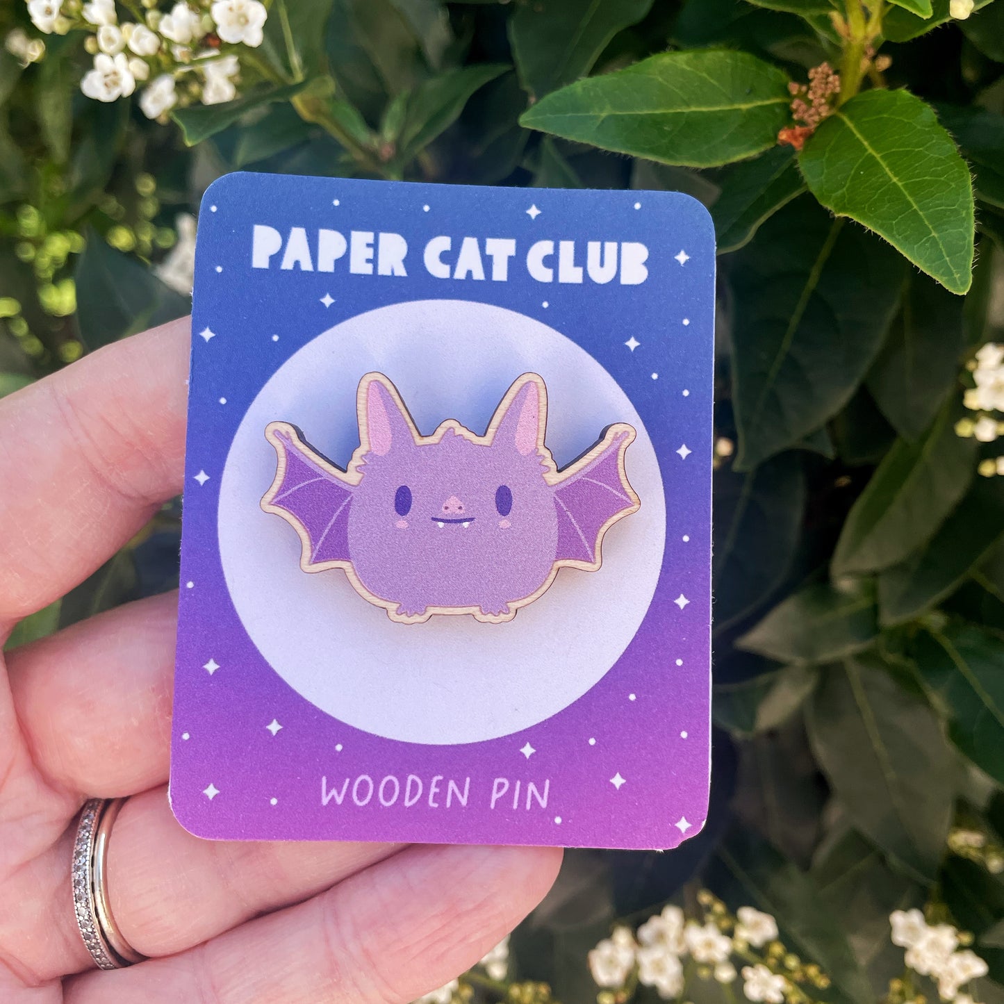 Wooden Bat pin - cute kawaii halloween pin badge made from sustainable wood