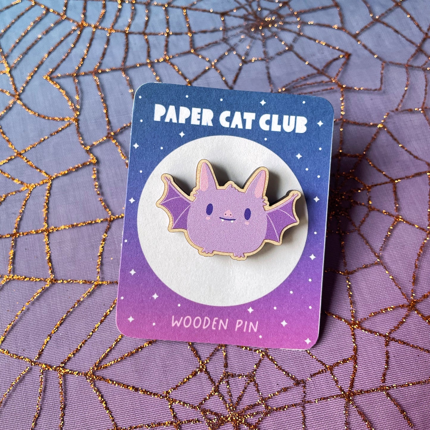 Wooden Bat pin - cute kawaii halloween pin badge made from sustainable wood